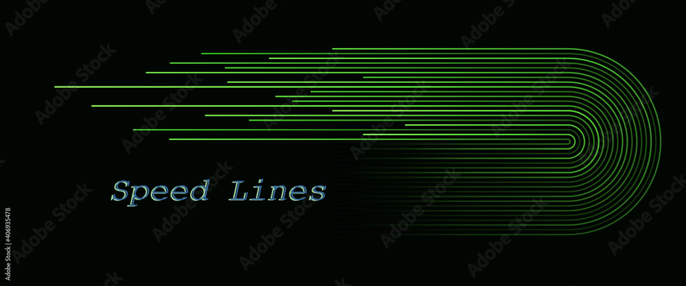 Poster waves lines flowing dynamic pattern in green colors over dark background as concept of speed, ai tec