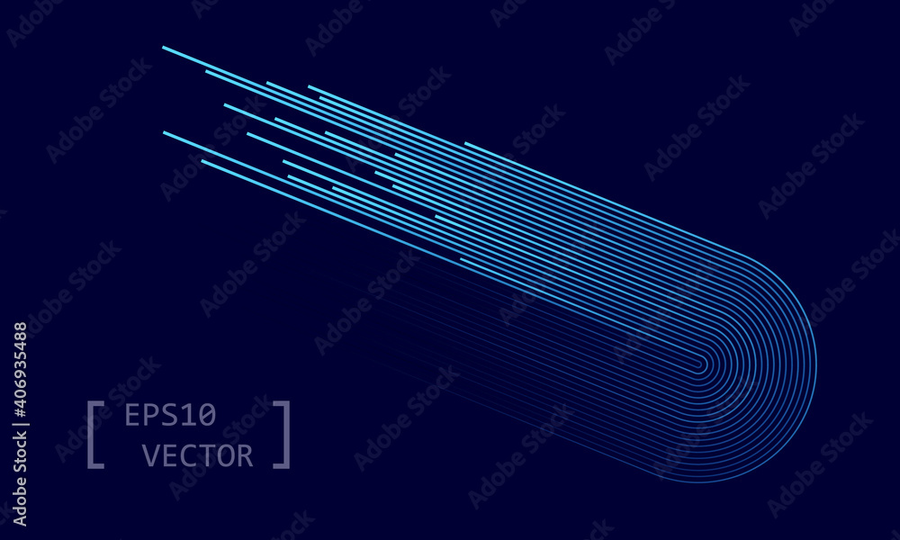 Poster Waves lines flowing dynamic pattern in blue colors over dark background as concept of speed, AI technology, communication.