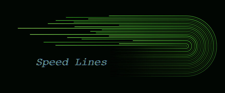 Waves Lines Flowing Dynamic Pattern In Green Colors Over Dark Background As Concept Of Speed, AI Technology, Communication.