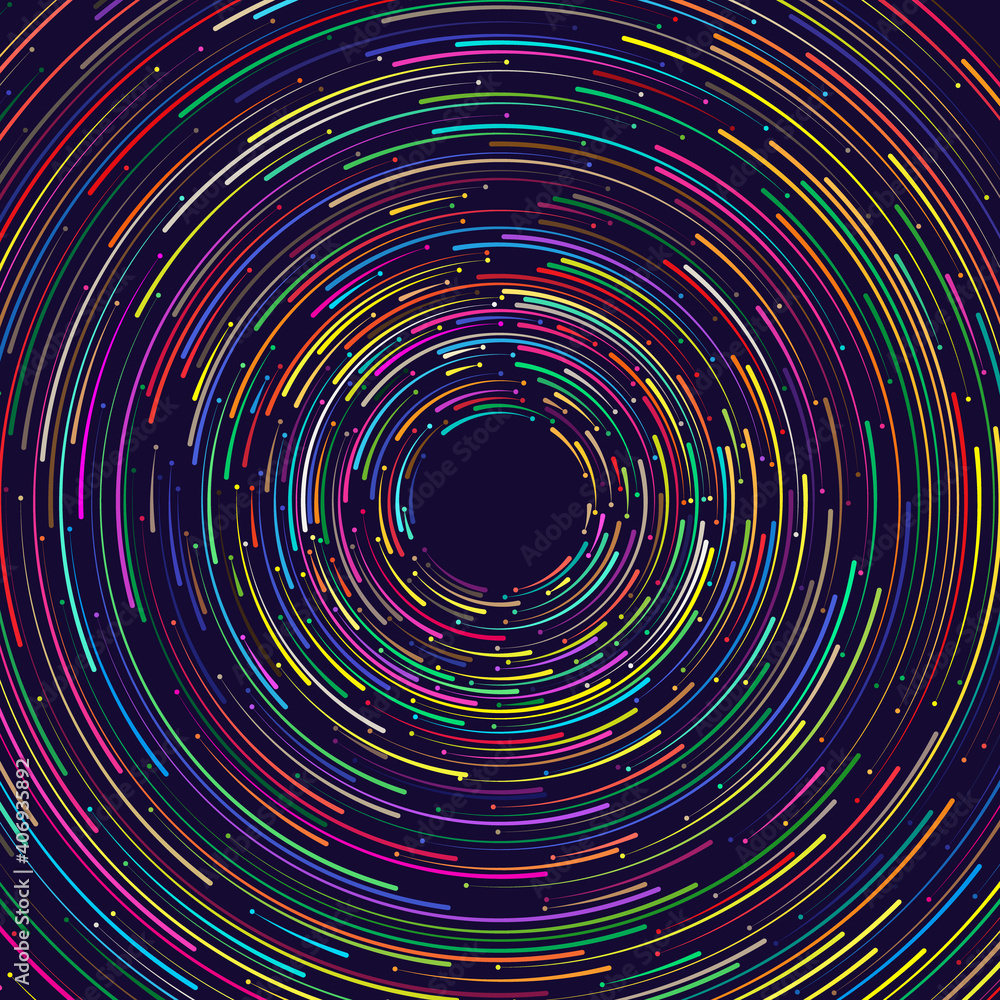 Poster color rotating lines with dots on black background