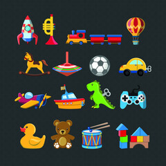 Vector image. Cute vector objects of kids toys. Funny images.