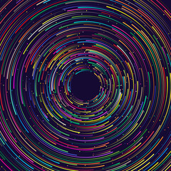 color rotating lines with dots on black background