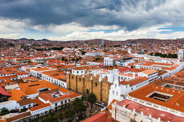 Obraz premium Aerial view of old streets of the colonial city Sucre, Bolivia