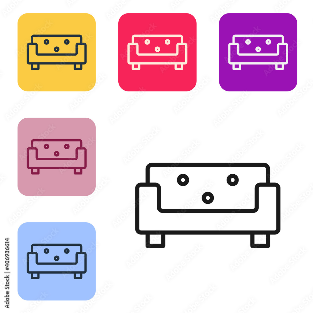 Poster black line sofa icon isolated on white background. set icons in color square buttons. vector.