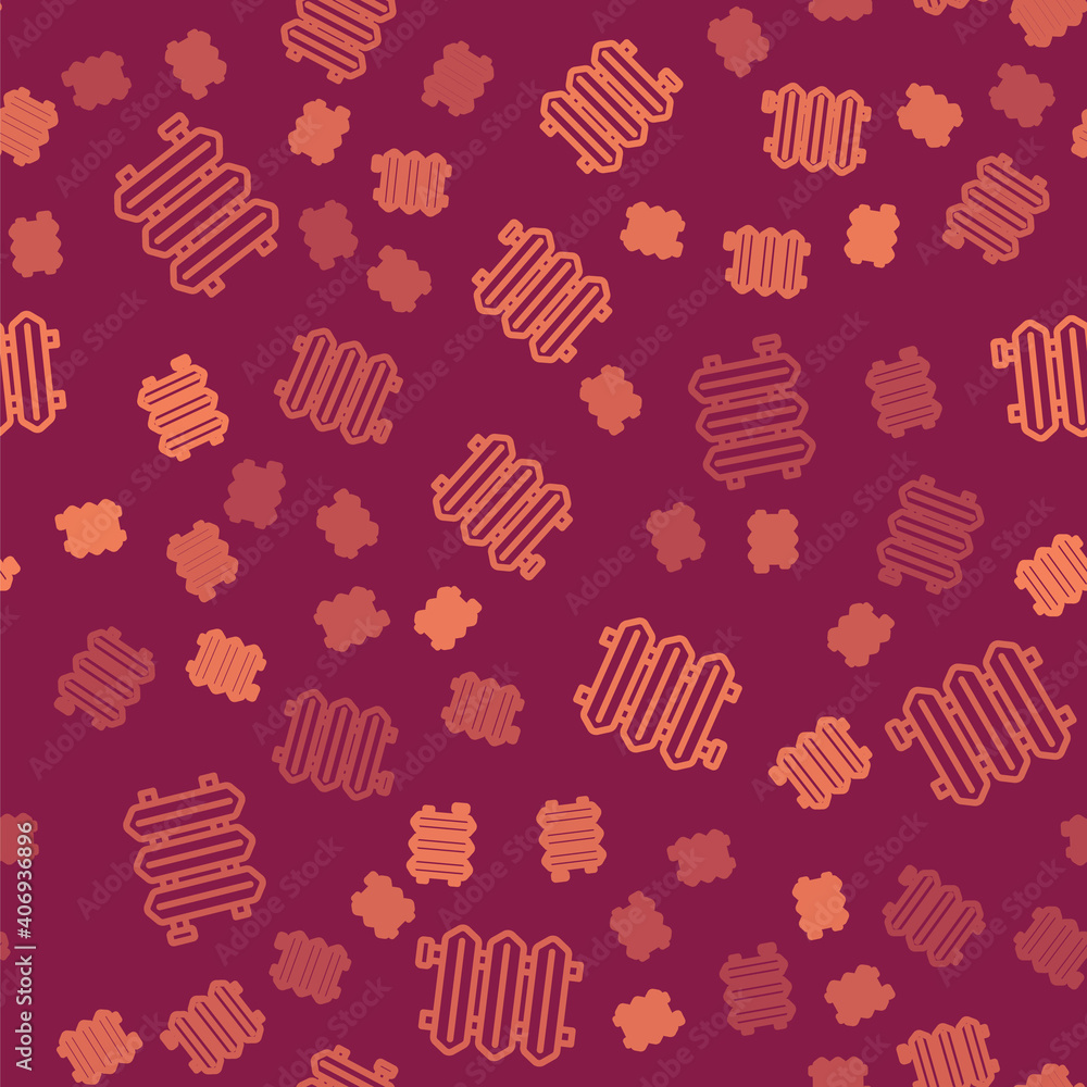 Poster Brown line Heating radiator icon isolated seamless pattern on red background. Vector.