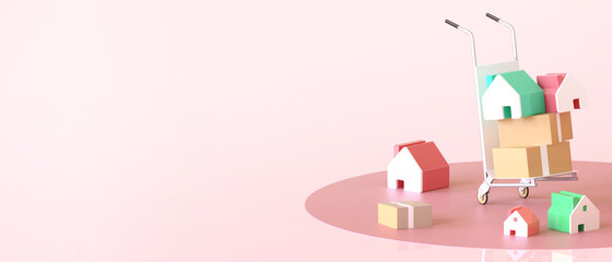 Fototapeta na wymiar Small Houses and Property investment and Paper housing Concept on Red Background - 3d rendering