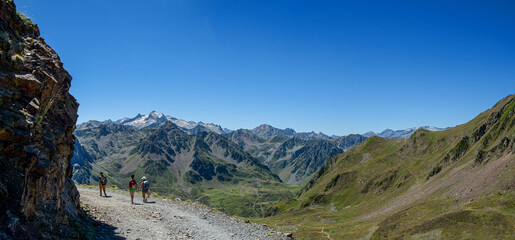 group of hikers on the french Pyrenees mountains