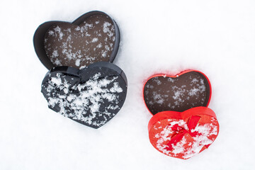 Valentine's day, heart box on the snow shape, heart gift box shape Valentine's Day and snow together!