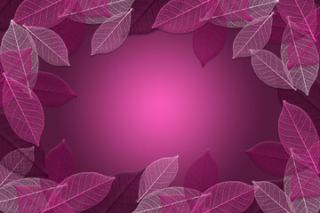 Pink leaf skeletons frame border on a graduated pink background