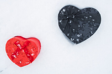 Valentine's day, heart box on the snow shape, heart gift box shape Valentine's Day and snow together!