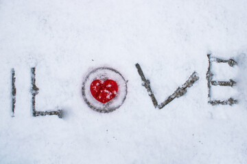 Valentine's day, heart box on the snow shape, heart gift box shape Valentine's Day and snow together!