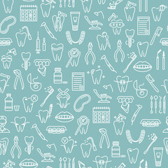 Seamless pattern with line dentistry icons. Dental flat vector elements.