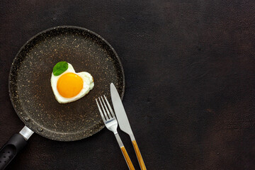Breakfast on Valentine's Day Heart shape fried egg