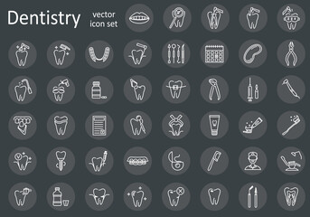 Set of line dentistry icons. Dental flat vector elements.