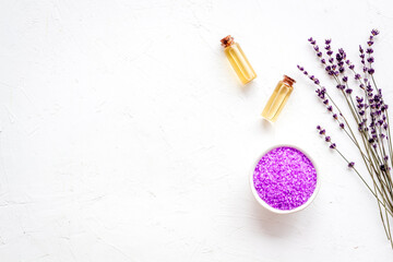 Fototapeta na wymiar Lavender serum and essential oil - cosmetic pharmacy products
