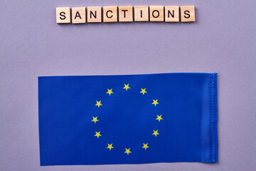 European Union sanctions concept. Isolated on purple background.