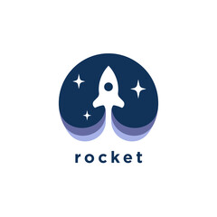 Rocket launch logo. Spaceship icon. Spacecraft symbol. Internet tech startup marketing idea sign. Vector illustration.