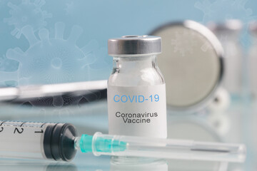 Corona Virus vaccine bottles. Vaccination, immunization, treatment to cure Covid 19 infection....