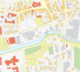 Imaginary cadastral map of an area with buildings and streets