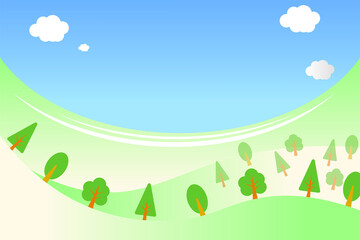 可愛い木と緑の背景フレーム(横)