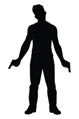 Gangster boy with pistol gun silhouette vector on white background