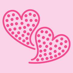 Vector doodle illustration with two pink hearts for Valentine's Day, wedding, dating on a light pink background. Design element for postcard, wallpaper, wrapping paper, print, textile, poster.