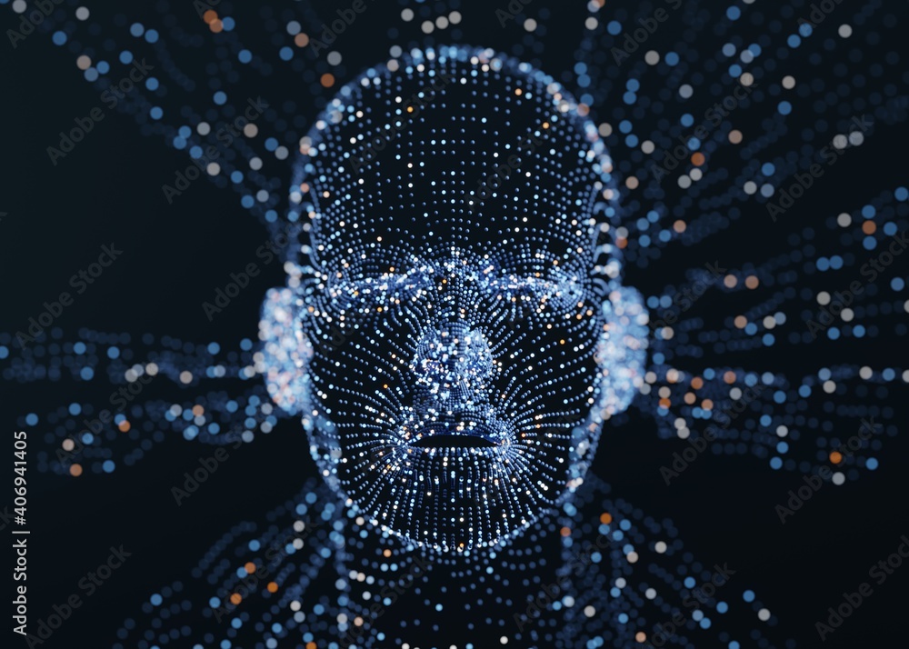 Aufkleber 3d human head consisting of digital mesh. virtual reality concept. 3d render / rendering