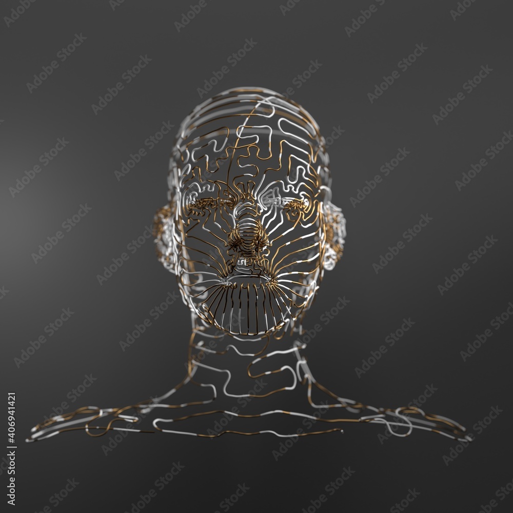 Poster 3d human head consisting of wires. virtual reality concept. 3d render / rendering