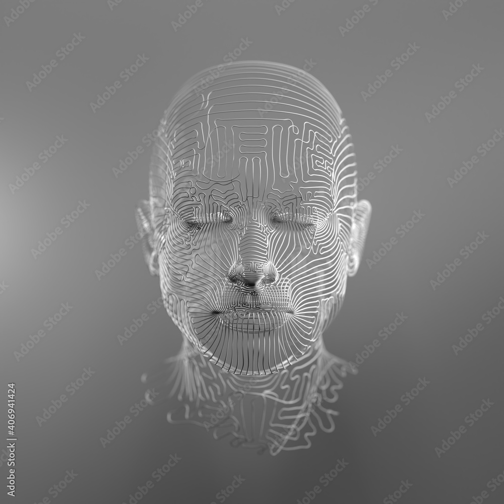 Aufkleber 3d human head consisting of wires. virtual reality concept. 3d render / rendering