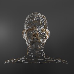 3D human head consisting of wires. Virtual reality concept. 3D render / rendering