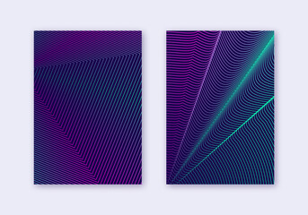 Cover design template set. Abstract lines modern brochure layout. Neon vibrant halftone gradients on dark blue background. Adorable brochure, catalog, poster, book etc.