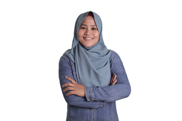 Confident Muslim Lady Smiling Friendly with Crossed Arms