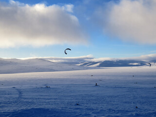 Fototapeta na wymiar Snowkite on a sunny winter day