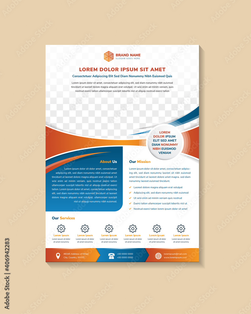 Aufkleber abstract geometric flyer template design. curve border in space of photo collage. advertising design