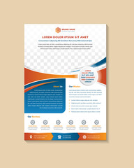 Abstract geometric flyer template design. curve border in space of photo collage. Advertising designs with vertical layout. white background with blue and orange gradient element.  infographic icon. 