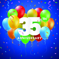 High Quality Anniversary Celebration Poster with 3D Numbers with Sparkling Confetti and Balloon Bunch for Happy Birthday Party Design . Isolated Vector Elements