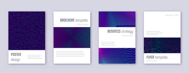 Stylish cover design template set. Neon abstract lines on dark blue background. Fancy cover design. Original catalog, poster, book template etc.