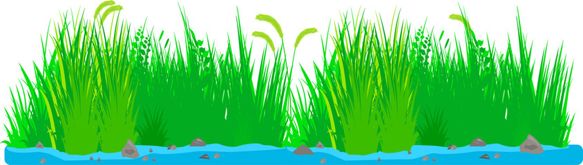 水辺の草むら・茂みライン背景素材(長い)