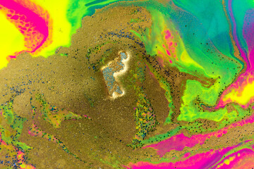 Naklejka premium Beautiful vivid pattern with golden particles. Fluorescent bright background.