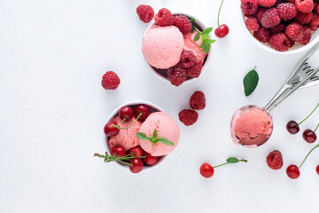 Delicious berry ice cream on a white background.