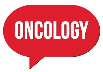 ONCOLOGY text written in a red speech bubble