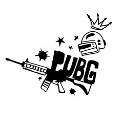 PUBG - PlayerUnknowns Battlegrounds Game. Vector assault rifle, helmet vector. From Playerunknown's Battleground. Cartoon illustration, black background