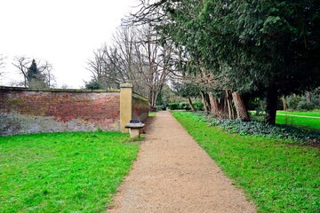 Footpath between wall and trees
