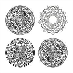 Set of Outline Mandala decorative round ornament, hand drawn style - vector oriental ornament