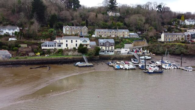 aerial shot of Malpas near truro cornwall England uk over boats 