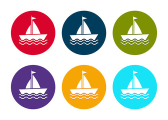 Sailboat icon modern flat round button set illustration