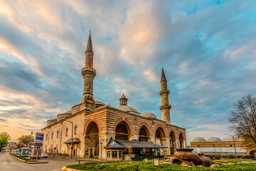 Fototapeta na wymiar Old Mosque exterior view in Edirne City of Turkey. Edirne was capital of Ottoman 