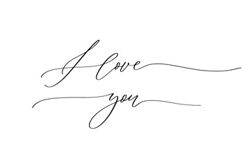 I love you - hand drawn calligraphy inscription.