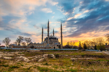 Selimiye Mosque view in Edirne City of Turkey. Edirne was capital of Ottoman Empire.