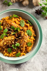 Delicious chicken biryani in a bowl